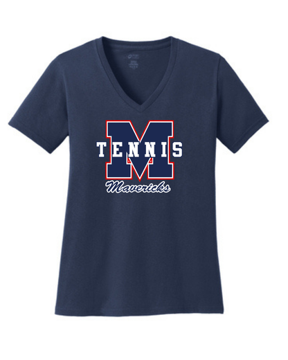 Manvel Tennis- Mavericks Tennis Ladies Vneck Cotton Tee