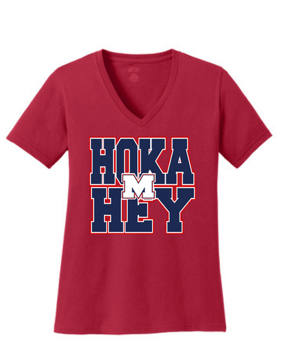 Manvel Football- Hoka Hey Ladies Vneck Cotton Tee