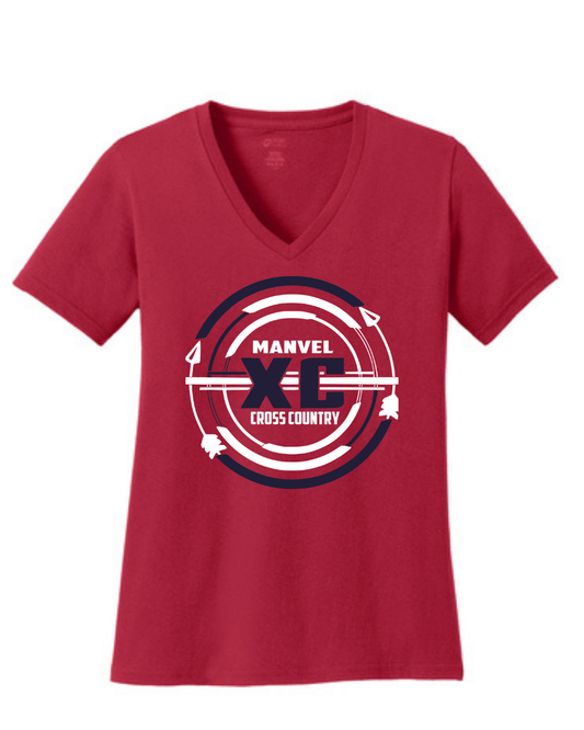 Manvel Cross Country- Manvel Cross Country Ladies Vneck Cotton Tee