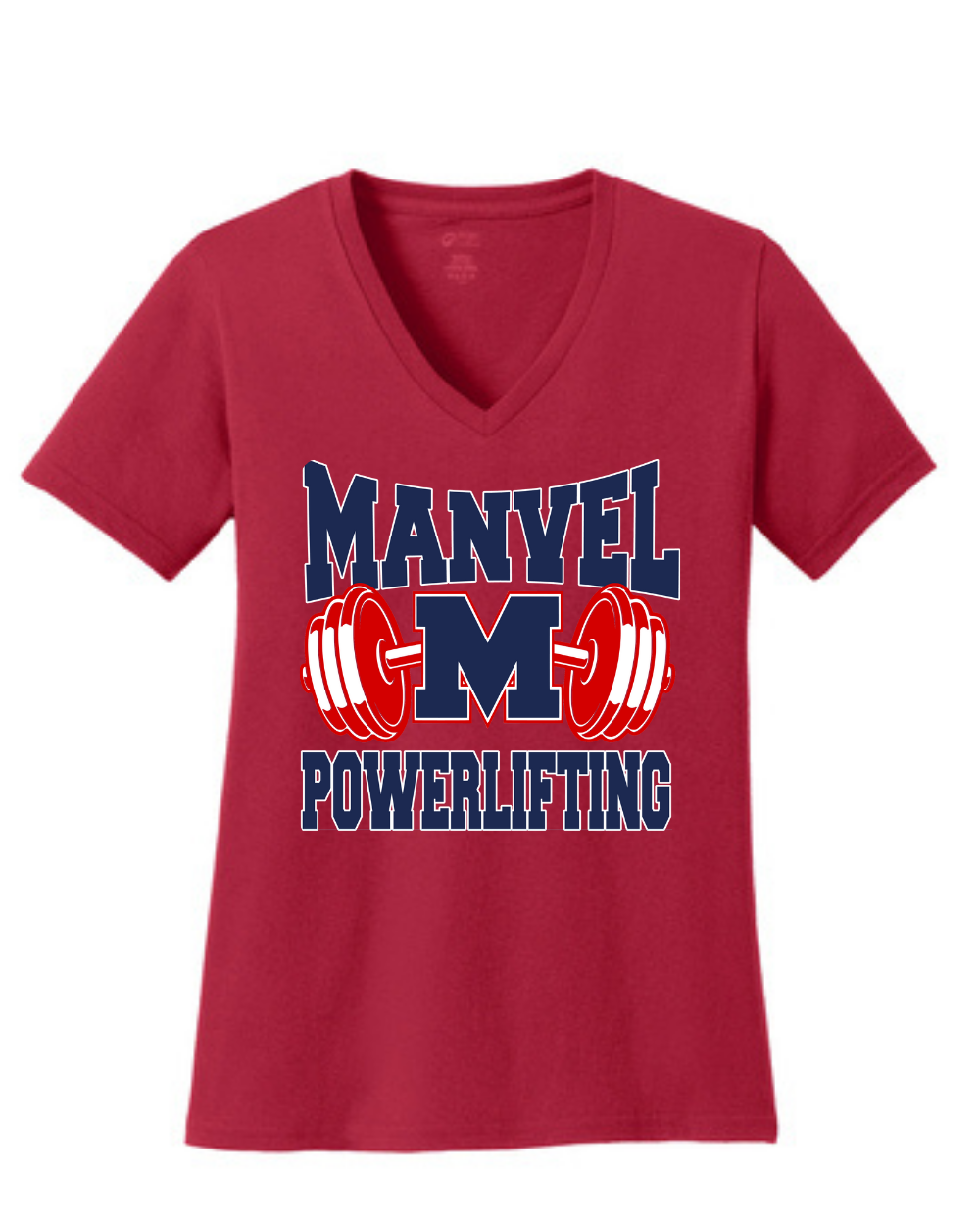 Manvel Powerlifting- Manvel Powerlifting Ladies Vneck Cotton Tee