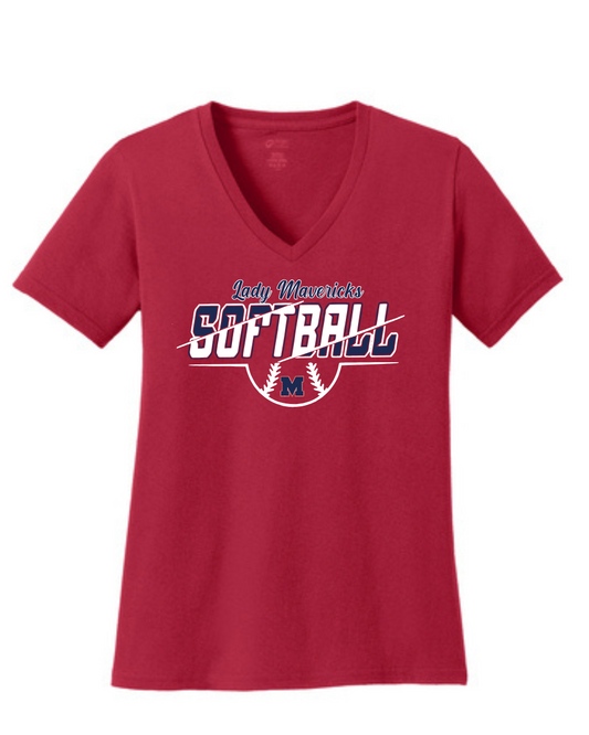 Manvel Softball- Lady Mavericks Softball Ladies Vneck Cotton Tee