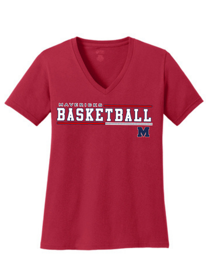 Manvel Basketball- Mavericks Basketball Ladies Vneck Cotton Tee