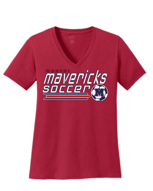 Manvel Soccer- Manvel Soccer Ladies Vneck Cotton Tee