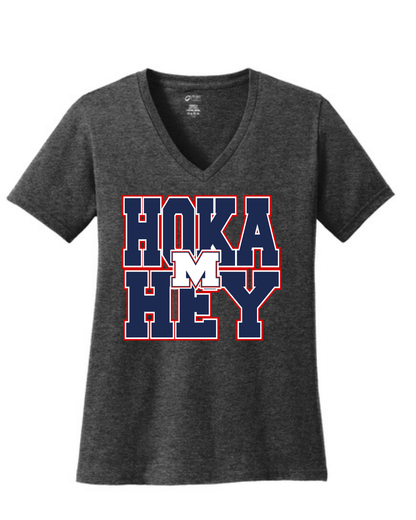 Manvel Football- Hoka Hey Ladies Vneck Cotton Tee