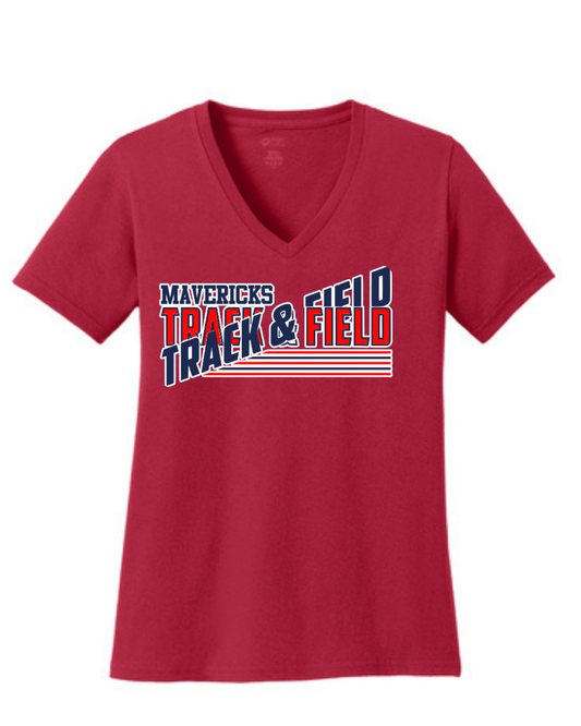 Manvel Track and Field- Mavericks Track and Field Ladies Vneck Cotton Tee