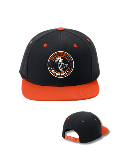 Aguilas Elite- Aguilas Baseball Embroidered 2Tone Five Panel Hat-Black/ Orange