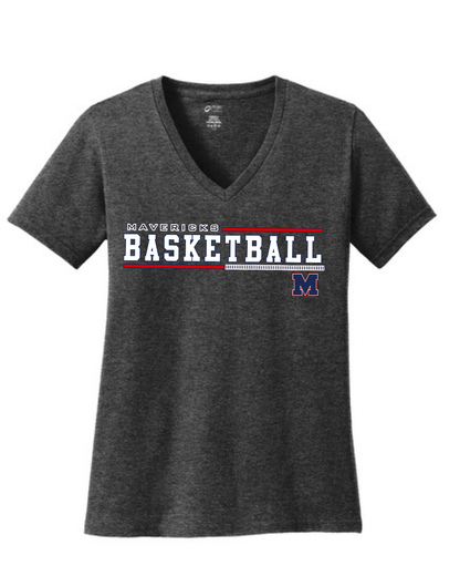 Manvel Basketball- Mavericks Basketball Ladies Vneck Cotton Tee
