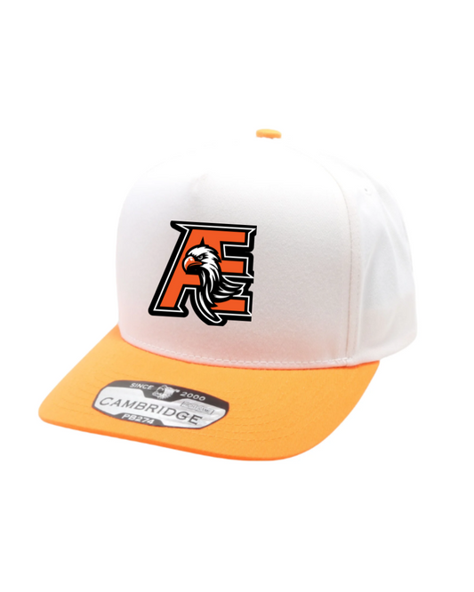 Aguilas Elite- AE Embroidered  Five Panel 2 Tone Hat- Cream/Orange