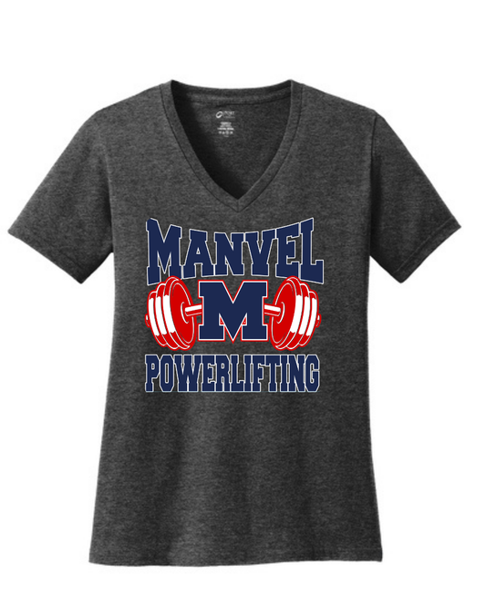 Manvel Powerlifting- Manvel Powerlifting Ladies Vneck Cotton Tee