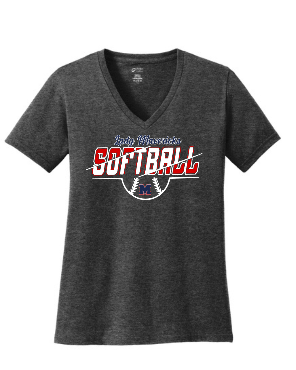 Manvel Softball- Lady Mavericks Softball Ladies Vneck Cotton Tee