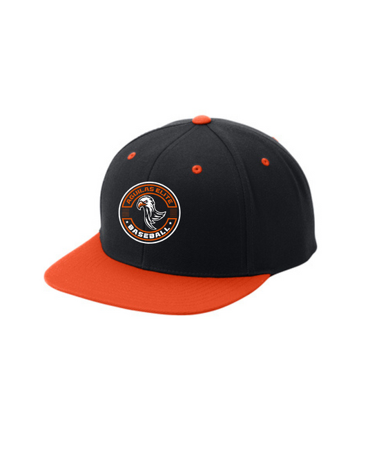 Aguilas Elite- Aguilas Baseball Embroidered 2Tone Five Panel Hat-Black/ Orange