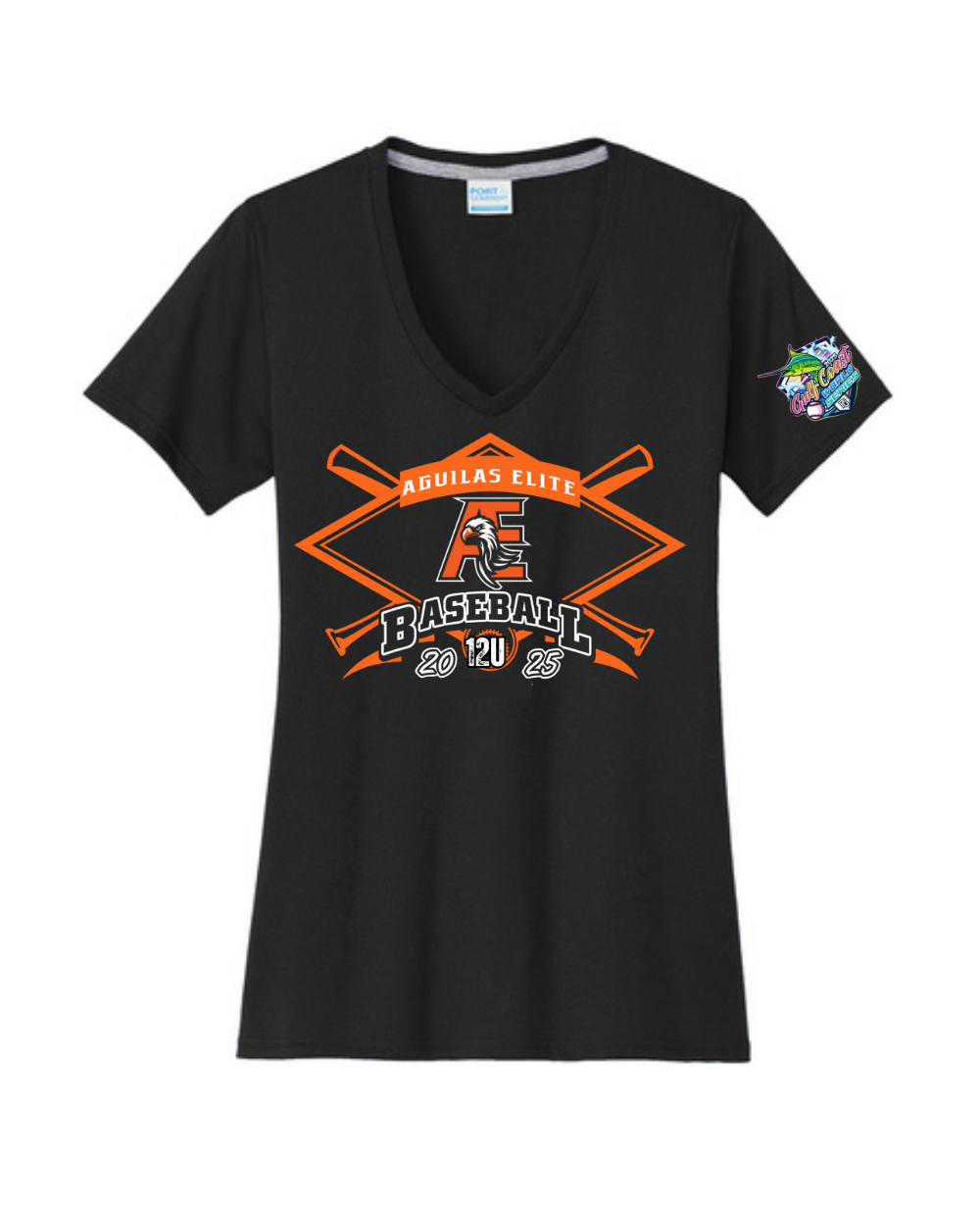 Aguilas Elite-AE Diamond WS Ladies Vneck - Performance Tee-Black