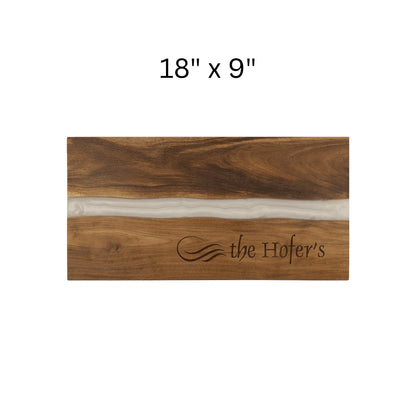 Gift - Engraved Acacia Serving Board with White Pearl Resin