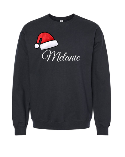 Christmas- Embroidered Fur Applique Santa Hat Name Sweatshirt