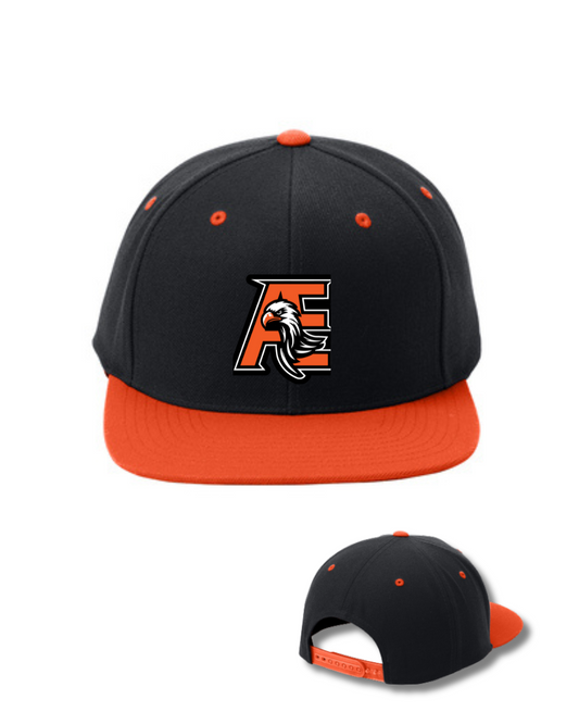 Aguilas Elite- AE Embroidered 2Tone   Five Panel  Hat-Black/ Orange