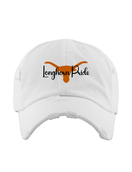 Dobie HS Volleyball - Longhorn Pride - Distressed Hat - White