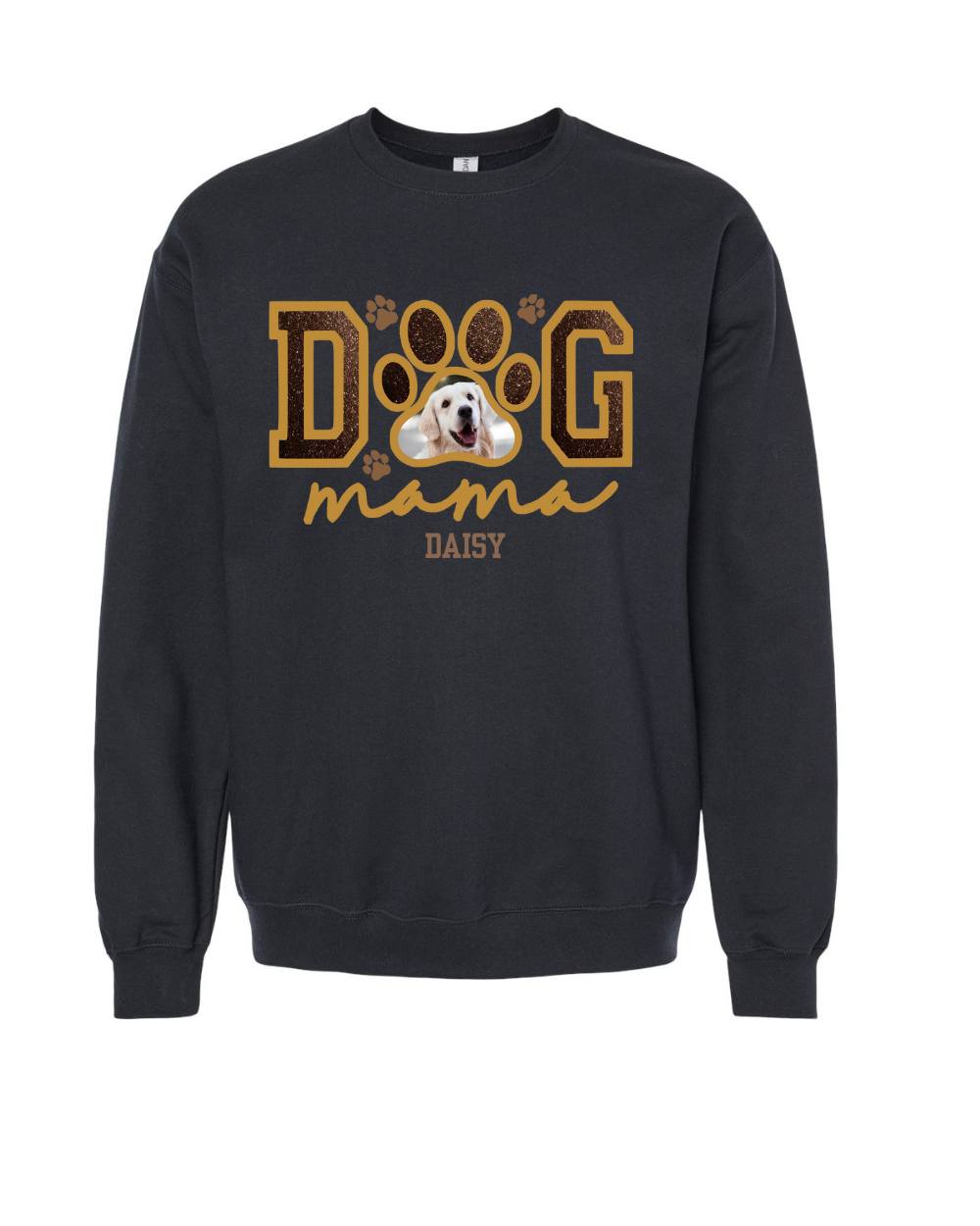 Gift- Dog Mama Embroidered Glitter Applique Dog Photo Sweatshirt