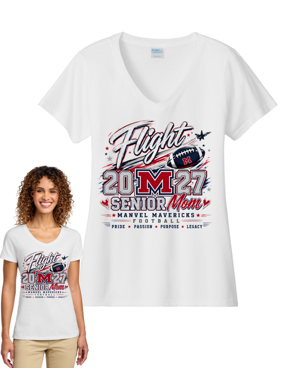 Manvel High School- Senior Moms Take Flight- Ladies Vneck Cotton Tee