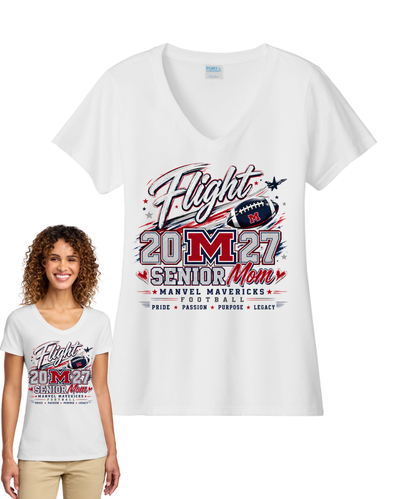 Manvel High School- Senior Moms Take Flight- Ladies Vneck Cotton Tee