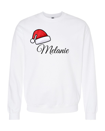 Christmas- Embroidered Fur Applique Santa Hat Name Sweatshirt