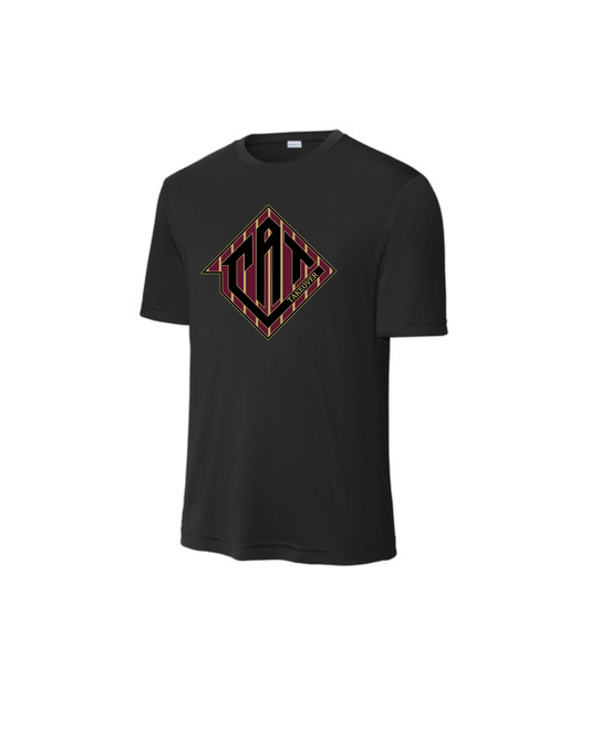 Cat Takeover - CAT Pin Striped Logo Performance Short Sleeve Tee