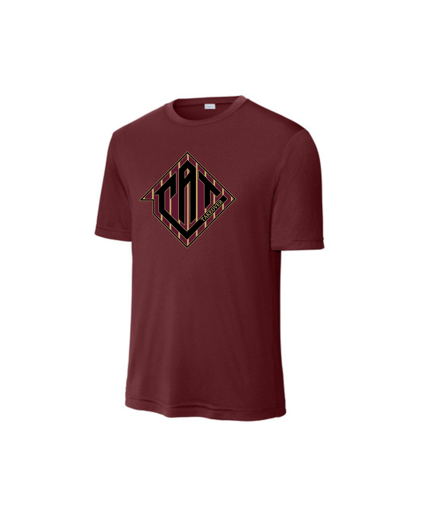 Cat Takeover - CAT Pin Striped Logo Performance Short Sleeve Tee