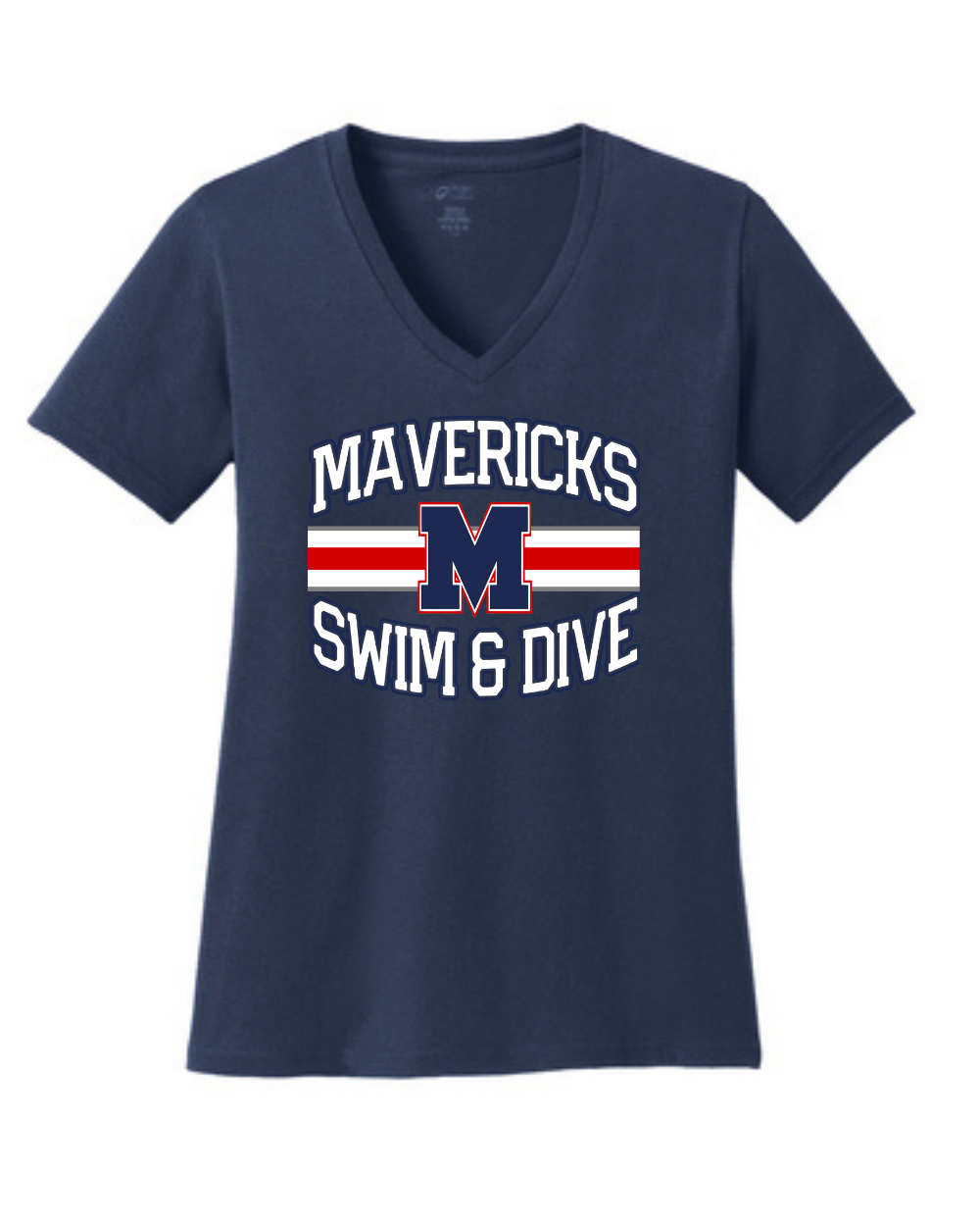 Manvel Swim & Dive- Mavericks Swim Ladies Vneck Cotton Tee