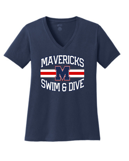 Manvel Swim & Dive- Mavericks Swim Ladies Vneck Cotton Tee