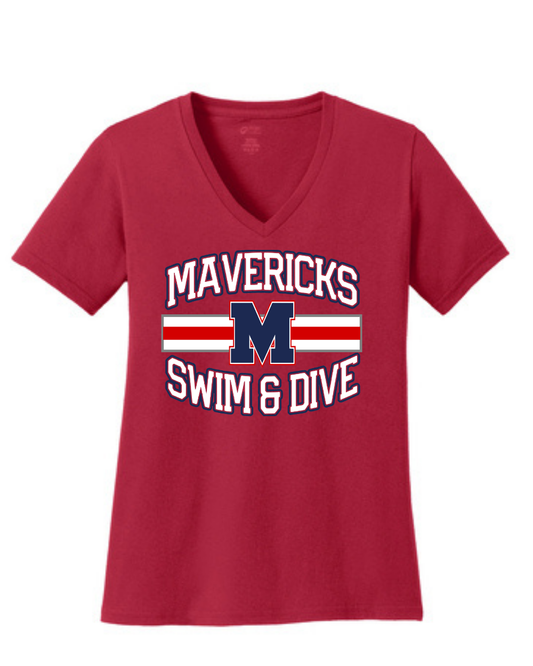 Manvel Swim & Dive- Mavericks Swim Ladies Vneck Cotton Tee