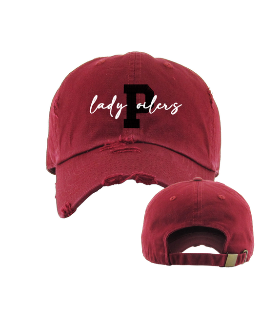PHS Softball- P -Lady Oilers Embroidered Distressed Cap- Maroon