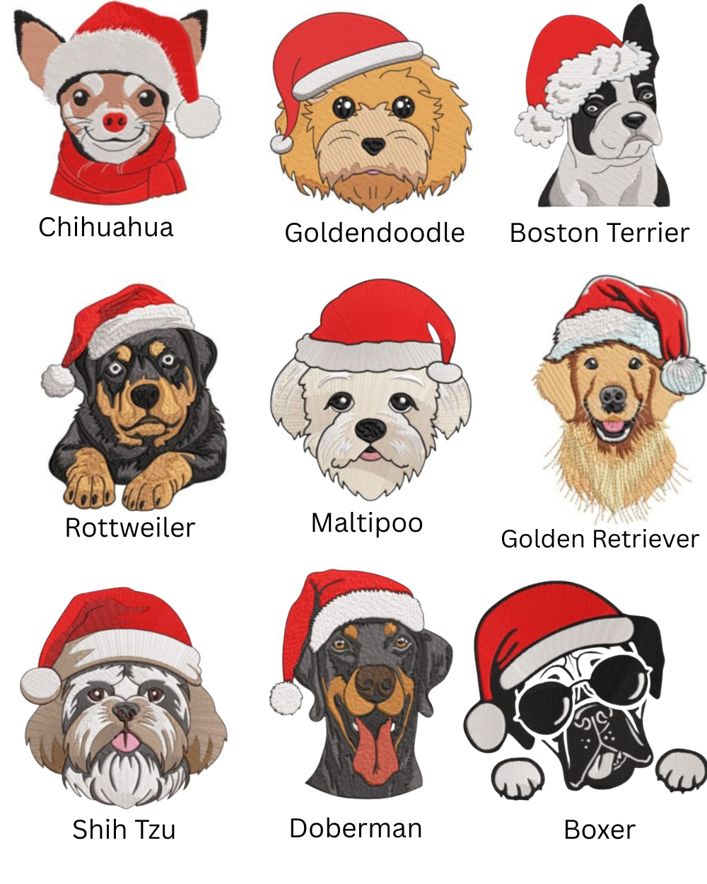 embroidered dog design options