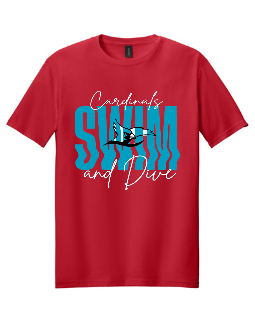Bellaire Cardinals Swim & Dive - Cardinals Wavy Swim Cotton Tee -Red