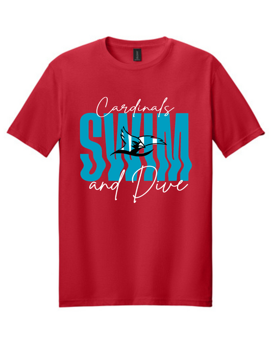Bellaire Cardinals Swim & Dive - Cardinals Wavy Swim Cotton Tee -Red