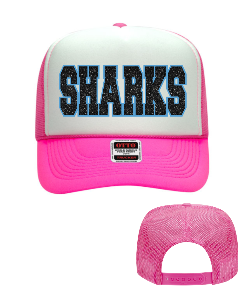 Shadow Creek High School-  SHARKS Glitter Applique Foam Trucker Hat