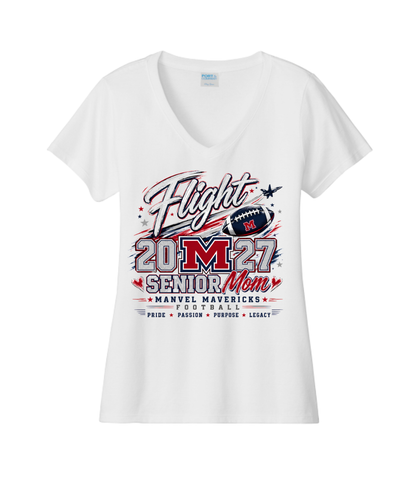 Manvel High School- Senior Moms Take Flight- Ladies Vneck Cotton Tee