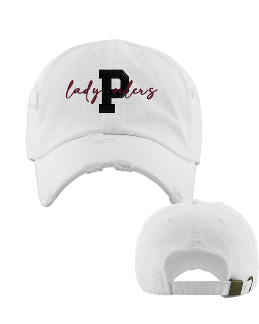 PHS Softball- P -Lady Oilers Embroidered Distressed Cap-White