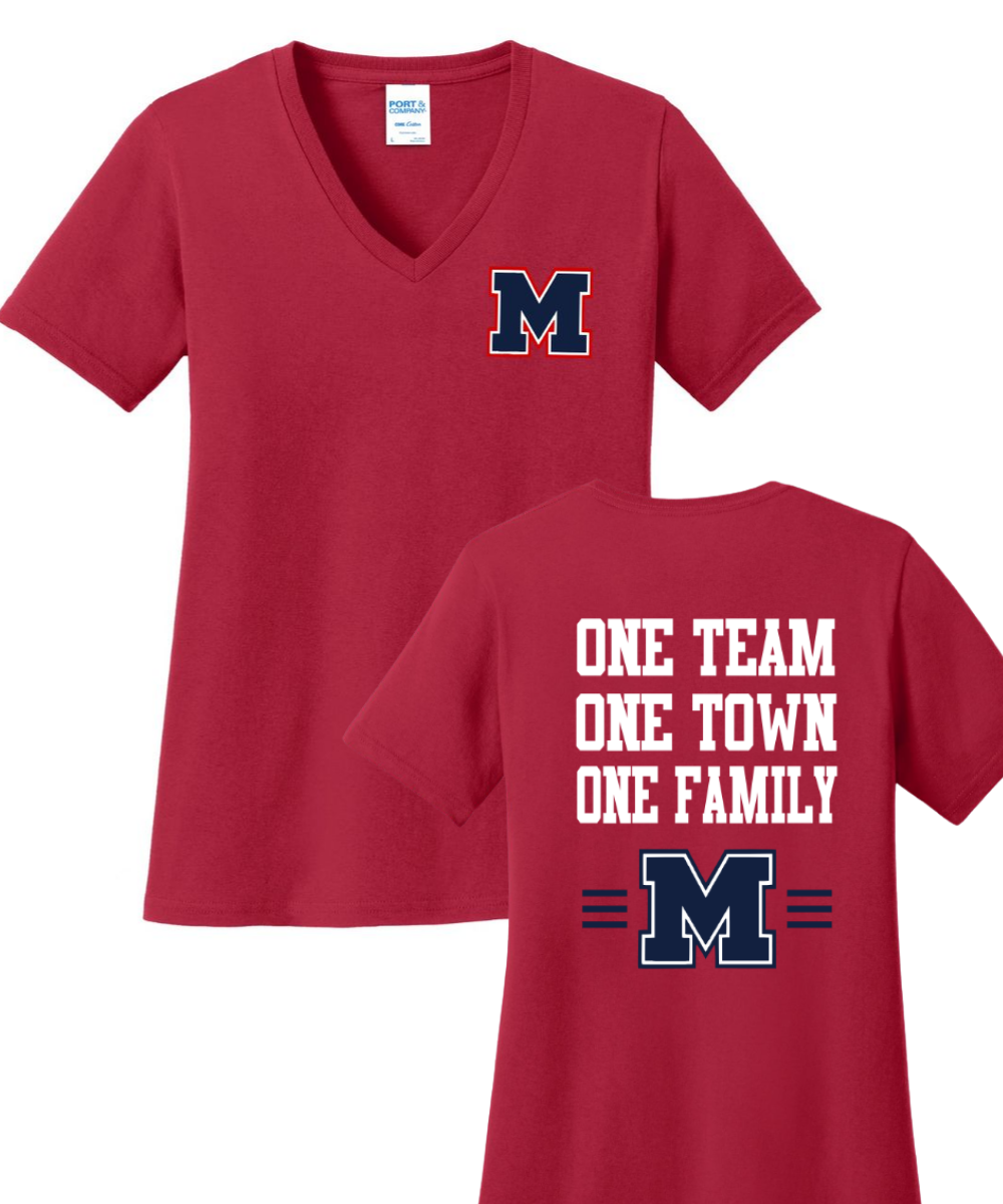 Manvel Football - One Team Ladies Vneck Cotton Tee