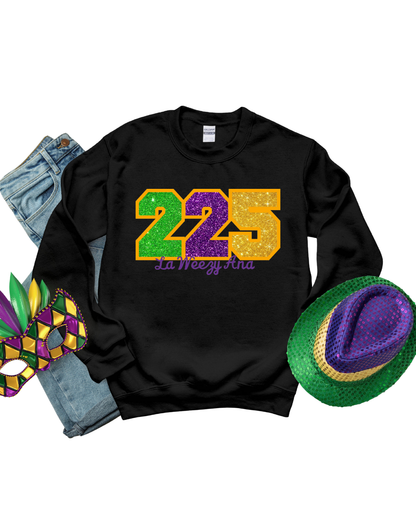 Sweatshirt-Mardi Gras Area Code Glitter Applique  Sweatshirt