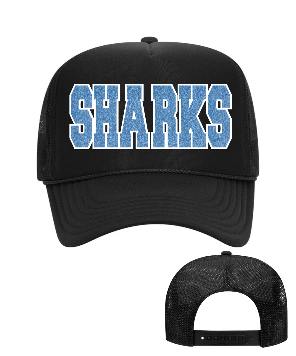 Shadow Creek High School-  SHARKS Glitter Applique Foam Trucker Hat