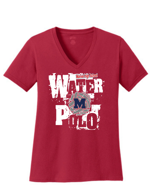 Manvel Water Polo- Manvel Water Polo Ladies Vneck Cotton Tee