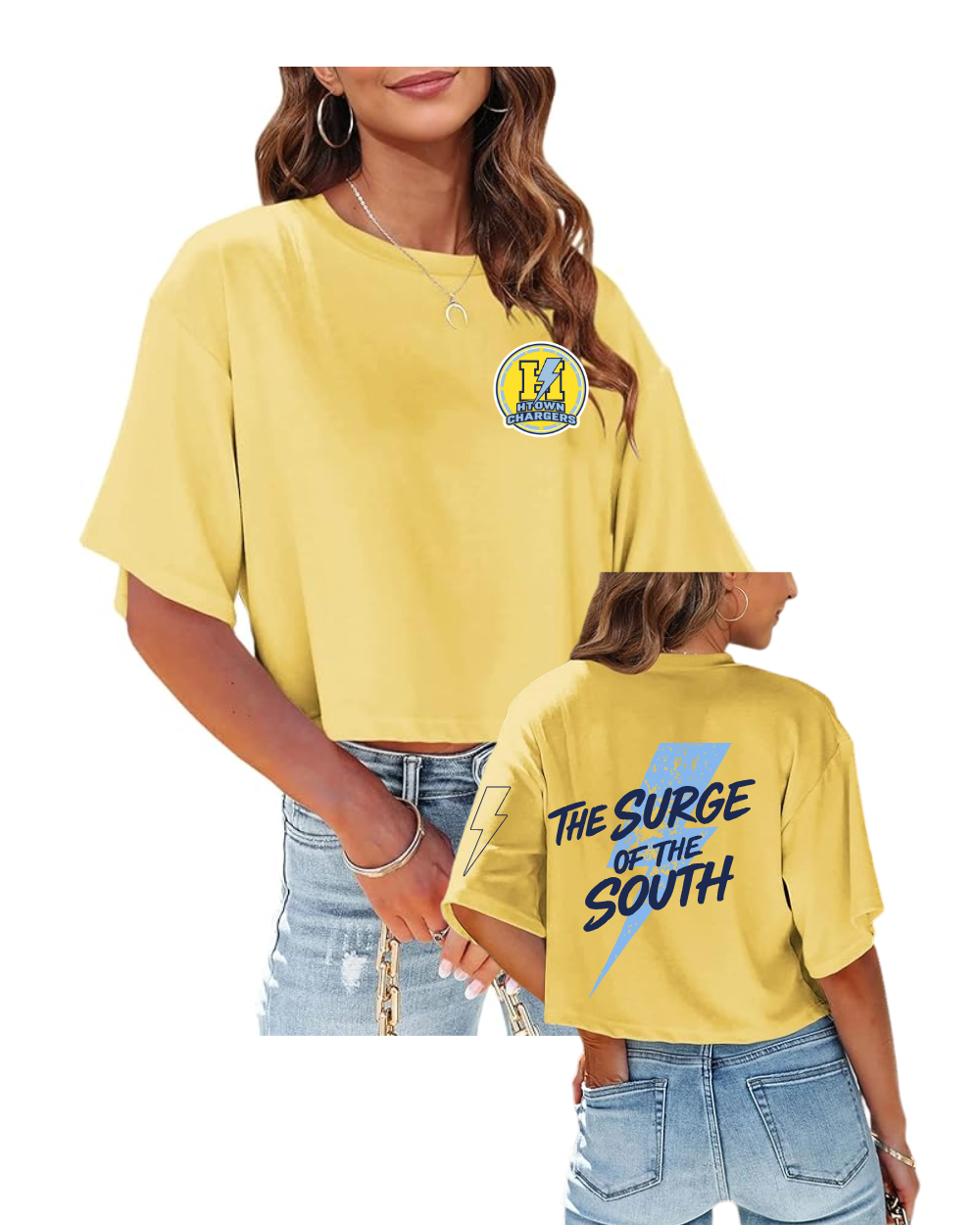 HTown Chargers Football & Cheer- Chargers Surge of the South Ladies Crop Tee