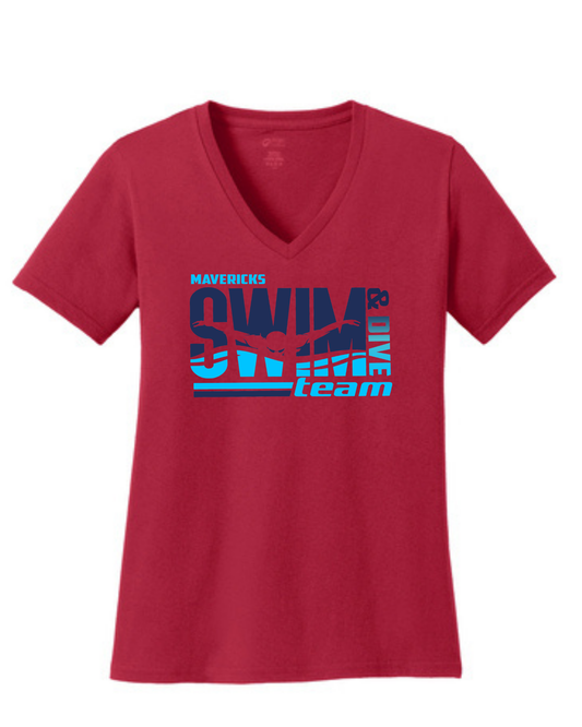Manvel Swim & Dive- Mavericks Swim & Dive Ladies Vneck Cotton Tee