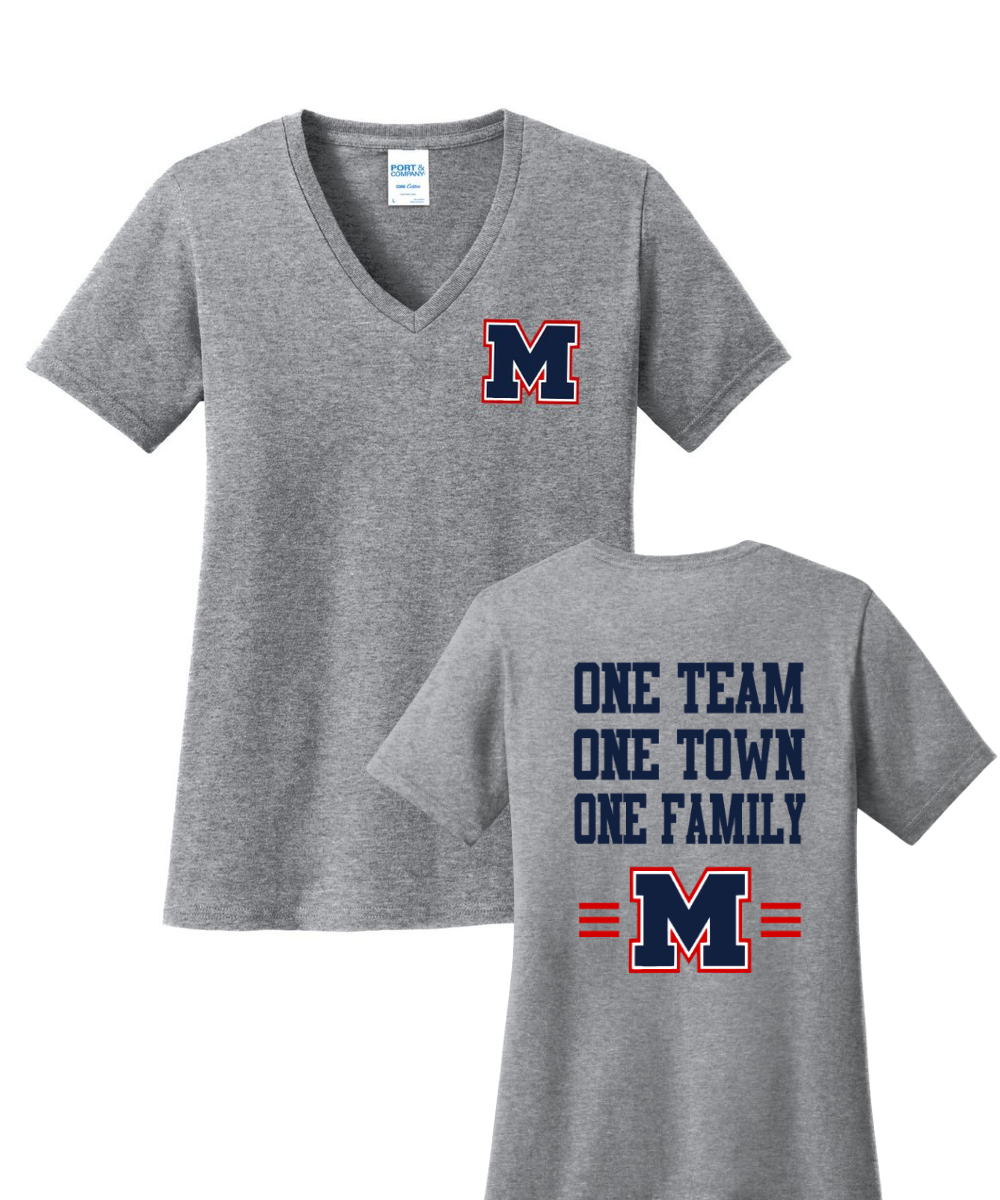 Manvel Football - One Team Ladies Vneck Cotton Tee