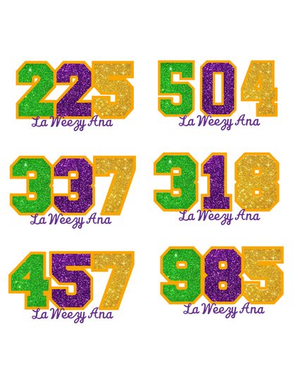 Sweatshirt-Mardi Gras Area Code Glitter Applique  Sweatshirt