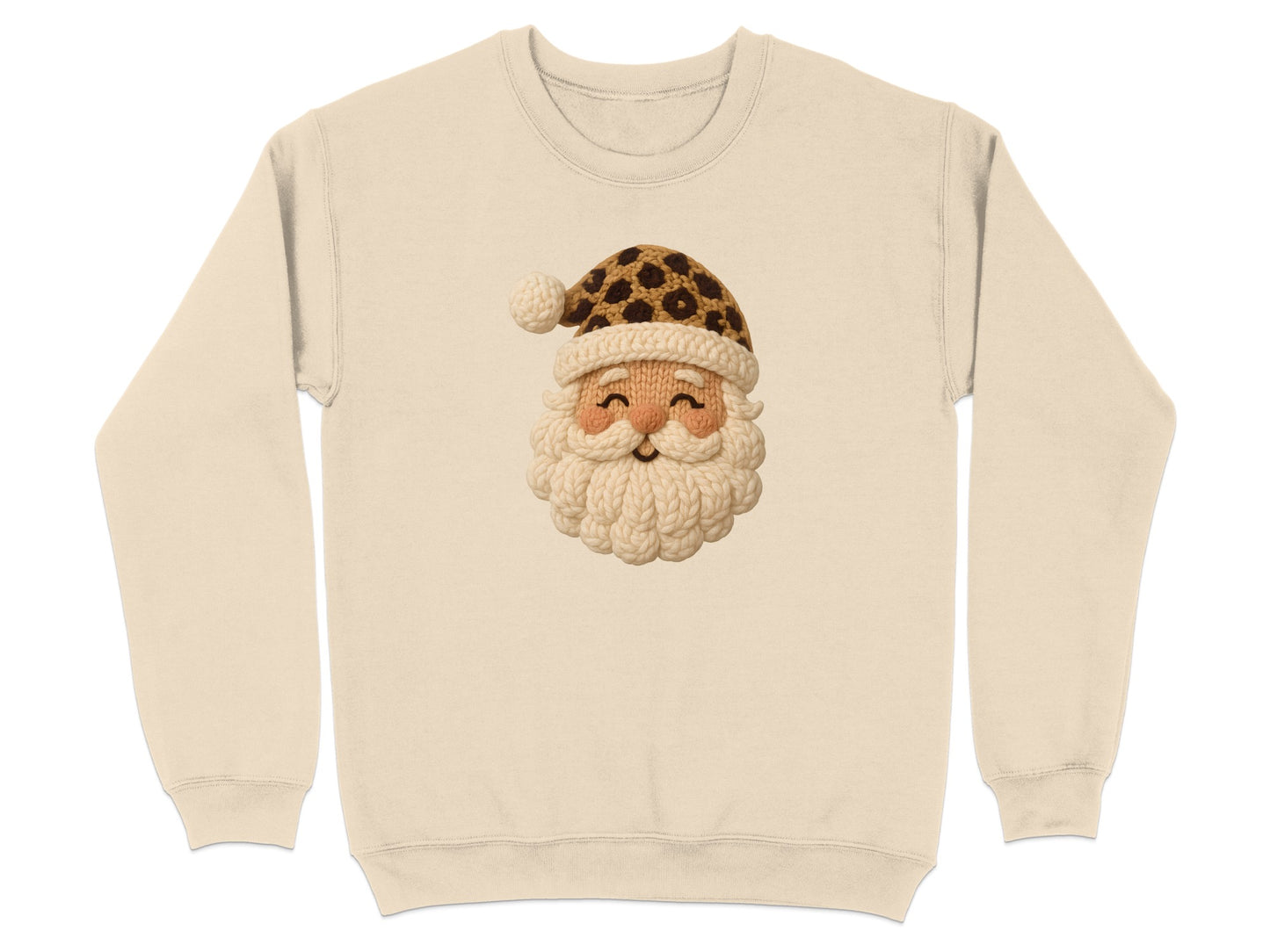 Festive Santa Claus Sweater with Leopard Print Hat