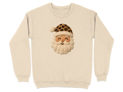 Festive Santa Claus Sweater with Leopard Print Hat