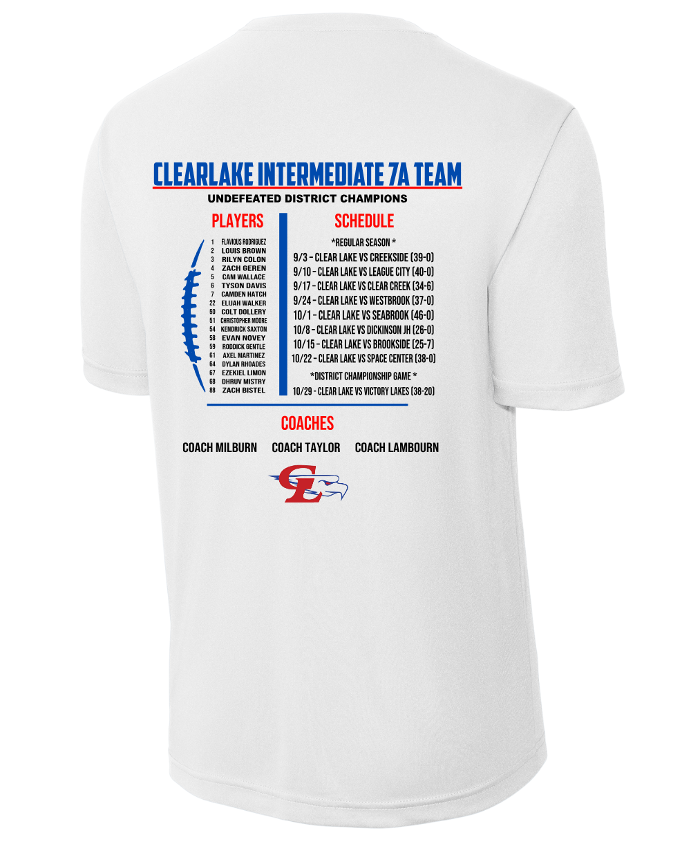 Clear Lake Intermediate 2024 District Champion Performance Tee Trend Monkey Custom Apparel Printing