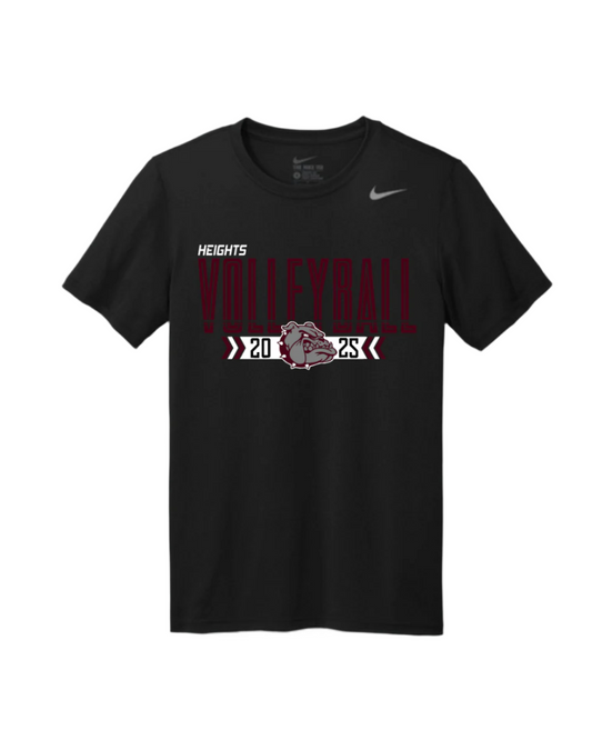 Black Nike Legend t-shirt with 'Heights Volleyball' text and Nike logo on a white background