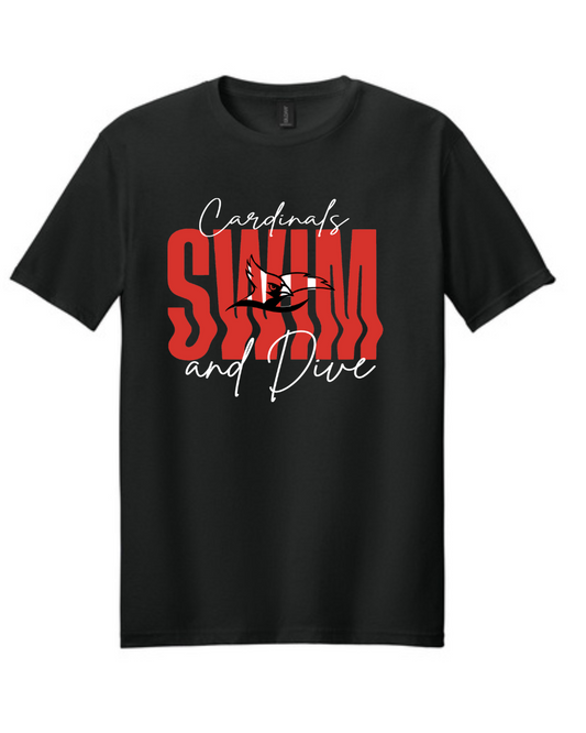 Bellaire Cardinals Swim & Dive - Cardinals Wavy Swim Cotton Tee -Black