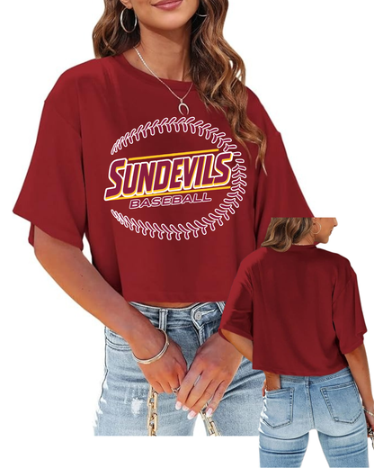 GC Sun Devils- Sun Devils Baseball Ladies Oversized  Crop Tee